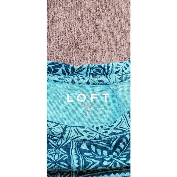 LOFT Green Floral Sz L T-Shirt EUC Lightweight with Short Sleeves Cotton C12-11 - Picture 4 of 7